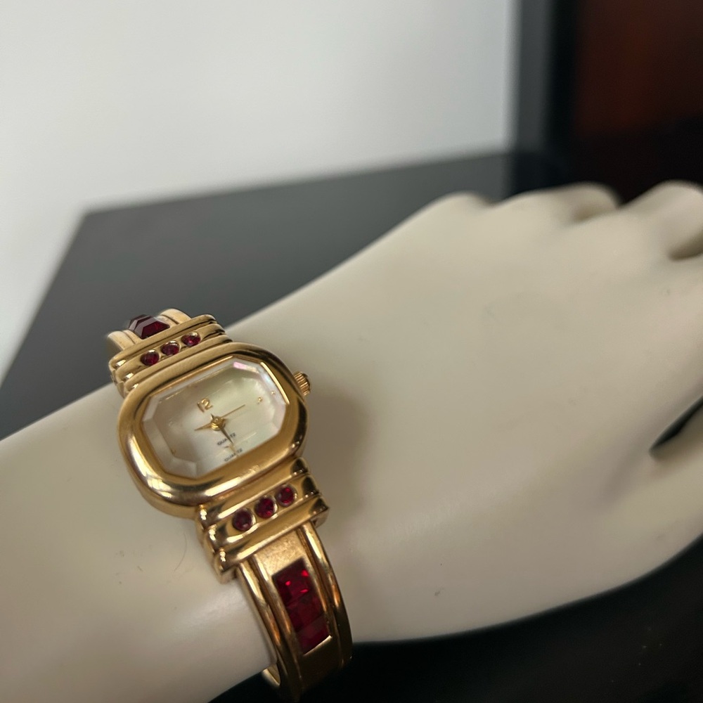 japan movt Gold and Red Watch with Square Face